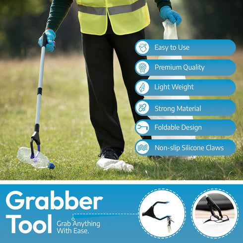 2024 Upgrade PowerGrip T9, Grabber Reacher Tool, Wide Jaw, Foldable, Steel Cable, with 96 Grip Points for Firm Grip, 32" with Magnet...