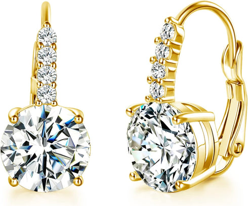 14K Gold Plated Round Cut Cubic Zirconia Drop Dangle Earrings Prong Setting Bridal Earrings for Women...