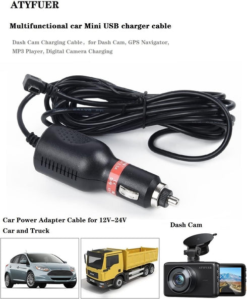 Dash Cam Charger Cable GPS Navigator Power Cord for Dash Cam GPS MP3 Player GPS Navigator Charging for 12V Car and 24V Truck Car Power Adapter Cab...