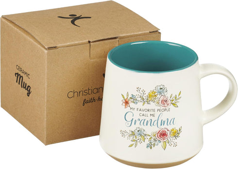 WITH LOVE My Favorite People Call Me Grandma Clay Base Ceramic Coffee Mug for Grandmothers Floral Peach & Ivory Cup for Coffee/Tea, Dishwasher Mic...