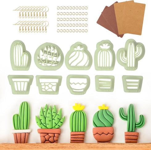 Cactus Polymer Clay Cutters Set Plant Clay Cutters Earrings Jewelry Making Supplies 10 Shapes Potted Plant Clay Earrings Cutters DIY Handmade Keyc...