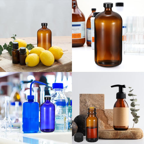 PATIKIL 0.5oz(15ml) Glass Sample Bottles, 12Pcs Round Bottle Dispensing Bottles with Black Poly Cone Cap for Reagent Liquids, Essential Oils, Perf...