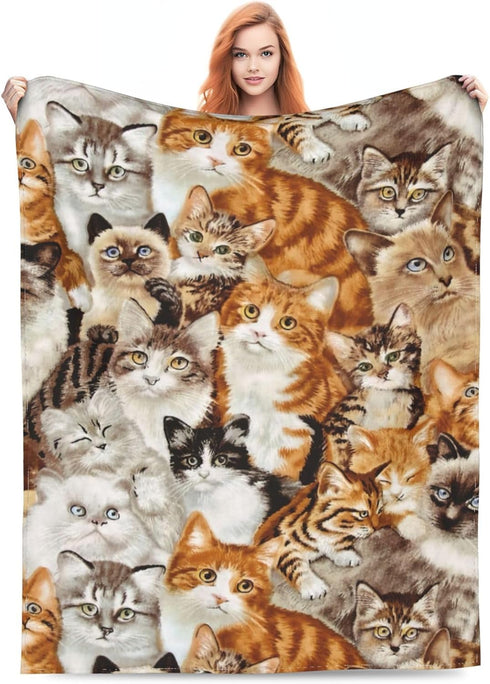 BLUBLU Cute Cat Design Flannel Fleece Bed Blanket Throw Blanket Lightweight Cozy Plush Blanket for Bedroom Living Rooms Sofa Couch 50"x40"...