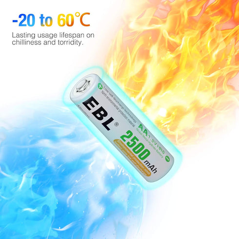EBL 10 Counts AA Batteries 2500mAh 1.2V High Performance Precharged Ni-MH AA Rechargeable Batteries...