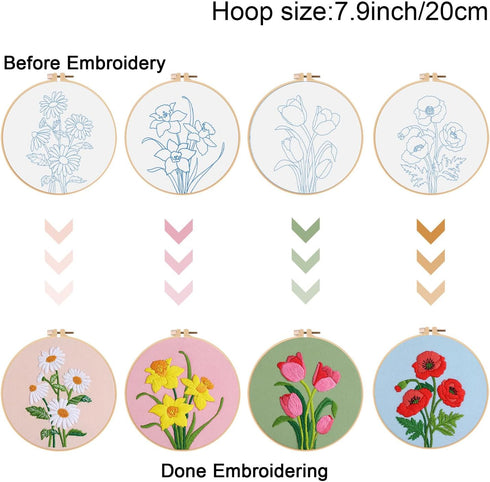 Louise Maelys 4 sets Floral Embroidery Kits for Beginners,Cross Stitch Kit for Adults,DIY Needlepoint Kits for Starters including embroidery cloth...