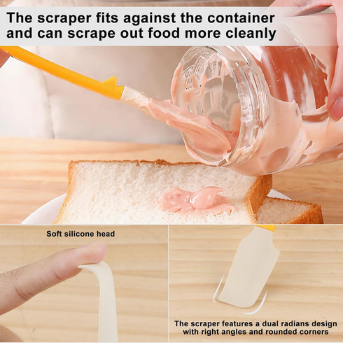 Small Silicone Spatula,Curved Jar Spatula with Can Opener End,Silicone Kitchen Scraper Spatula for Jam,Peanut, Butter and Wet Pet Food Can Spreade...