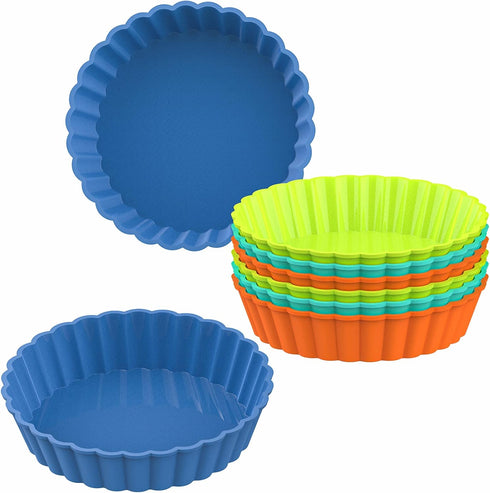 Webake 8 Pack Silicone Tart and Pie Molds, 5 Inches Silicone Round Mold Individual Small Fluted Cake Pans Mini Quiche Tart Pans for Baking...