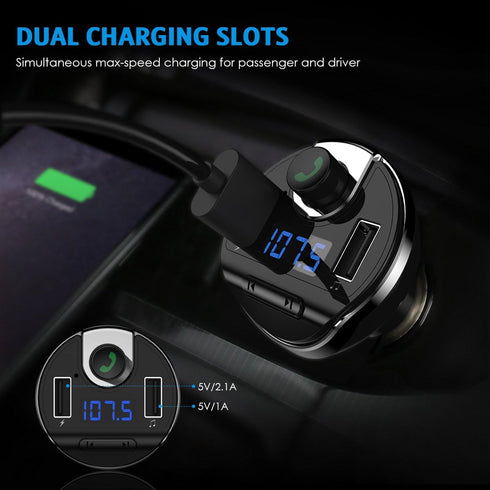Criacr Aux Bluetooth Adapter for Car, HandsFree Call Dual Ports Charger, FM Radio Transmitter Receiver, Mp3 Audio Wireless Music Player HI-FI Ster...