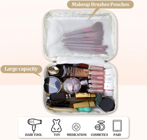 Large Quilted Makeup Bag,Floral Cotton Cosmetics Bag Toiletry Bag for Women Girls, Aesthetic Cute Coquette Travel Makeup Essentials Organizer Bag ...