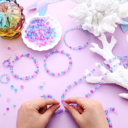 Kigeli 1350 Pcs Crystal Beads for Jewelry Making Mermaid Beads Craft Bulk Color Faceted Glass Gemstone Clear Beads Girls Jewelry Making Kit for Ne...