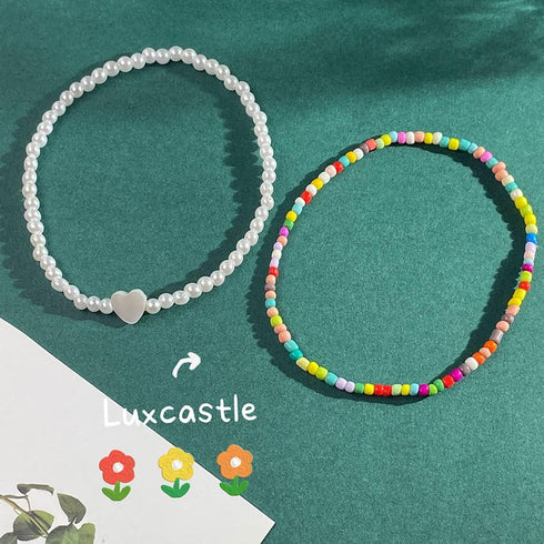 Colorful Beaded Anklet Pearl Heart Anklet Layered Ankle Fashion Beach Foot Jewelry for Women and Teen Girls...