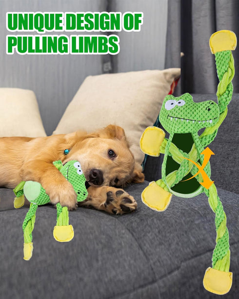 Dog Toys Squeaky, Plush Puppy Teething Pet Chew Toy for Small Medium Large Dogs, Interactive Stuffed Animal Tug of War Toy to Keep Them Busy...