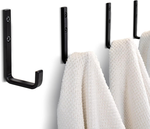 KIBAGA Stylish Bathroom Towel Hooks for Wall Mount Set of 4 - Beautiful, Sturdy & Easy to Install Metal Wall Hangers - Space Saving Matte Black To...