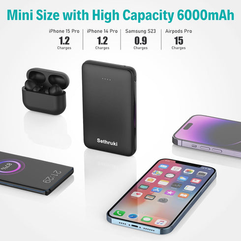 Small Portable Charger,20W Fast Charging Slim Power Bank Built in USB C Cable,Mini Lightweight Phone Battery Pack 6000mAh,USB C Ultra Thin Travel ...