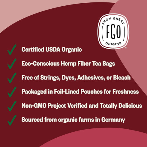 FGO Organic Red Raspberry Leaf Tea Bags, 100 Eco-Conscious Tea Bags, Caffeine Free, Imported from Germany, Reseable Bag, Packaging May Vary (Pack ...