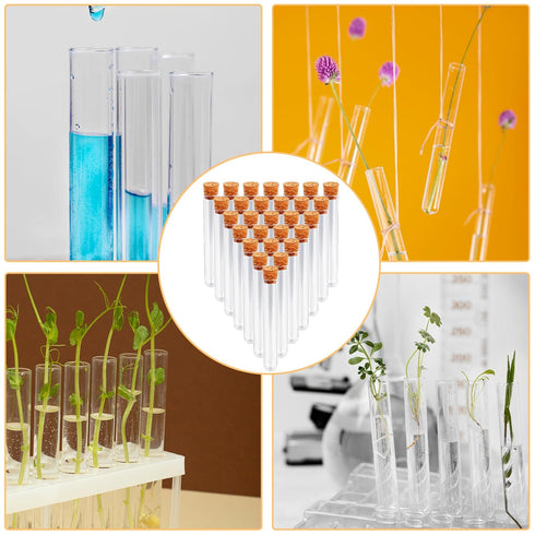 28PCS Clear Plastic Test Tubes with Lids, 15x100mm (15ml) Plastic Vials with Seal Cap Container Transparent Test Tubes with Cork Stoppers for Samp...
