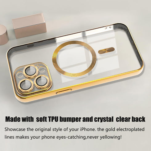 Misscase iPhone 14 Pro MagSafe Case with Camera Lens Protector, Full Protection Clear Magnetic Anti-Scratch Cover - Gold...
