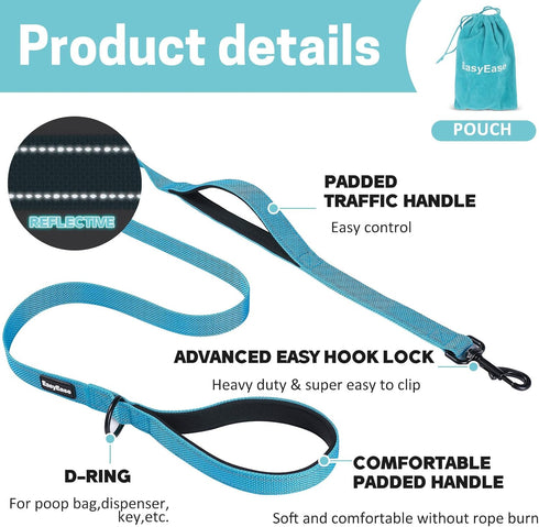 Dog Leash with 2 Comfortable Soft Padded Handles Reflective Heavy Duty Pet Dog Walking Leashes 6FT Blue Durable Dog Training lead & Traffic Handle...
