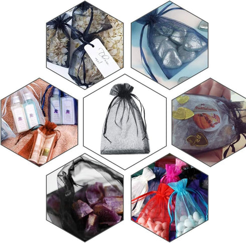 G2PLUS Black Organza Bags, 4x6 in Sheer Mesh Drawstring Gift Bags, Jewelry Pouches Candy Bag for Halloween, Christmas, Party Favors...