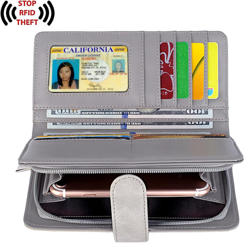 UTO Women PU Leather Wallet RFID Blocking Large Capacity 15 Card Slots Smartphone Holder Snap Closure...