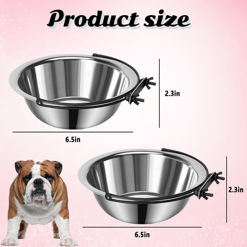 Dog Bowls Crate Water Bowl Kennel Hanging Cage Food Water Bowl Non-Spill Stainless Steel Metal Mountable Feeder Dish for Puppy Bunny Cats Pets Att...