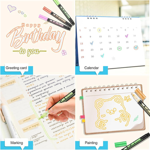 Double Line Outline Markers, 24 Colors Self-Outline Metallic Markers Super Squiggles Shimmer Outline Marker Set for Drawing, Birthday Greeting Car...