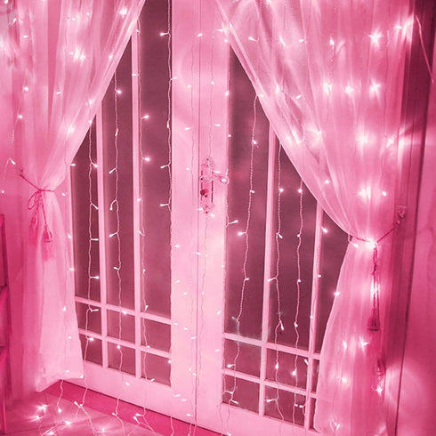 Curtain Lights, Pink Room Decor 8 Modes LED String Lights for Garden, Teen Girls' Room, Party, Window, Wall and Valentines Day Decor...