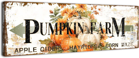 Pumpkin Canvas Wall Art Rustic Farmhouse Fall Picture for Kitchen Dinner Room Autumn Themed Sign Wall Decor Thanksgiving Halloween Festival Harves...