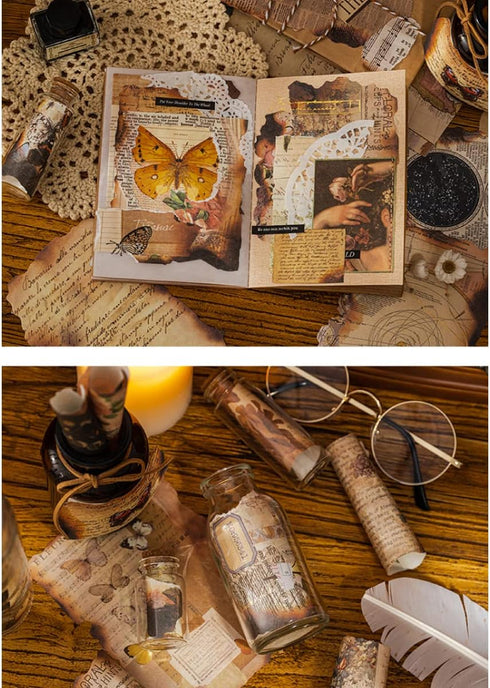 Vintage Scrapbooking Material Paper Old Letter Article Diary Paper Burnt Fragments Series DIY Supplies for Arts Crafts Handmade Gift Planner Scrap...
