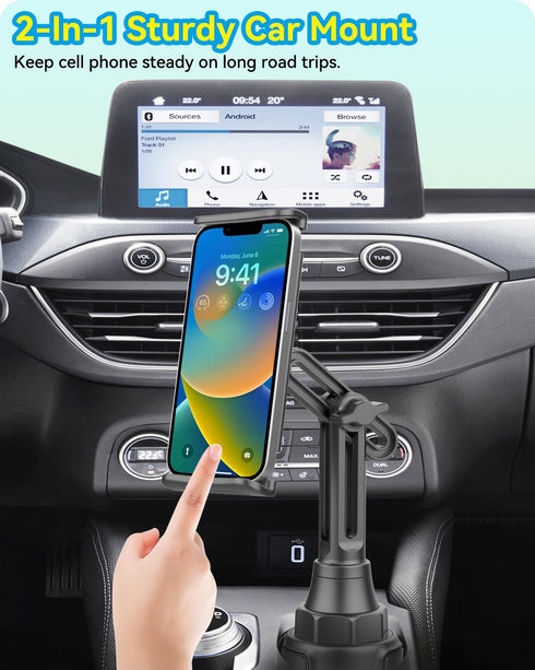 for iPad Car Mount Cup Holder Tablet Holder Adjustable Height Long Arm for 5-11" Samsung Tablets iPad Pro Air Mini iPhone Cell Phone, Black...