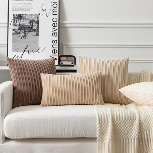 Kevin Textile Throw Pillow Covers Soft Corduroy Decorative Set of 2 Boho Striped Pillow Covers Pillowcases Farmhouse Home Decor for Couch Bed Sofa...