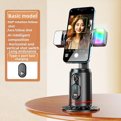 Auto Face Tracking Tripod 360° Rotating Auto Tracking Phone Stand, No App, Gesture Control Smart Shooting Camera Mount with Selfie Light and Remot...