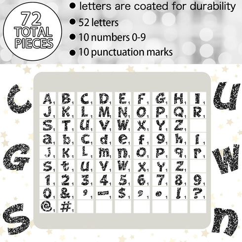 72 Pcs 4 Inch Glitter Bulletin Board Letters Chalkboard Classroom Letters Poster Cut Out Letters for Bulletin Boards with Adhesive Dot Alphabet 0-...