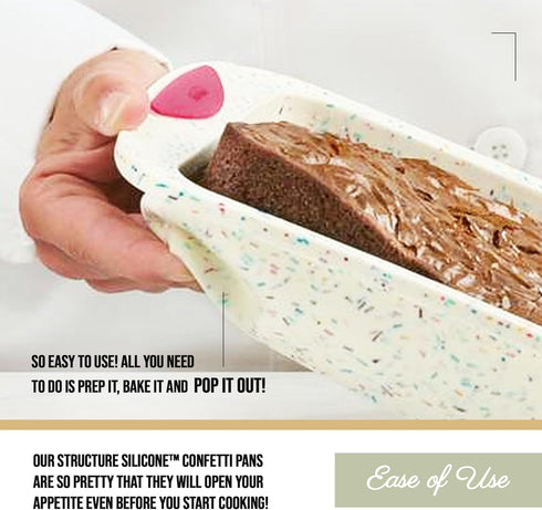 Trudeau 8x8in Confetti Silicone Cake Pan – Reinforced Hybrid of Flexible Silicone and Hard Lining for Shape Stability – Nonstick, BPA Free, Oven S...