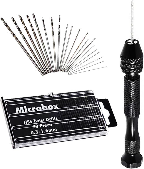 Pin Vise Hand Drill With 20 PCS Micro Twist Drill Bits Set 0.3mm-1.6mm Manual Drill Bits Hand Drill Set For Jewelry Making Walnut Resin and More H...