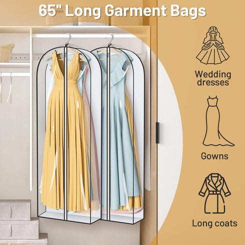 MISSLO 65" Clear Garment Bags for Hanging Clothes 4" Gusseted Dress Bags for Gowns Long Dress Cover for Closet Storage Dress Protector Bag, 2 Pack...