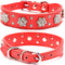 Rhinestone Dog Collar, Cute Flower Rhinestone Cat Dog Collar Bling Collar PU Leather Collar Adjustable Sizes Small Medium Large (M, Red)...
