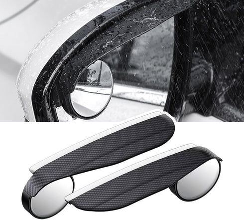 2-in-1 Car Blind Spot Mirror Side Mirror Rain Guards 2 Pack, Carbon Fiber Rear View Mirror Rain Visor Eyebrow 360° Adjustable Blindspot Mirror for...