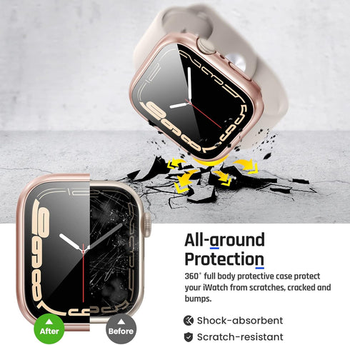 Goton 2 in 1 Waterproof Case for Apple Watch Screen Protector 44mm SE 2nd Gen Series 6 5 4 SE, 360 Protective Glass Face Cover + Back Frame for iW...