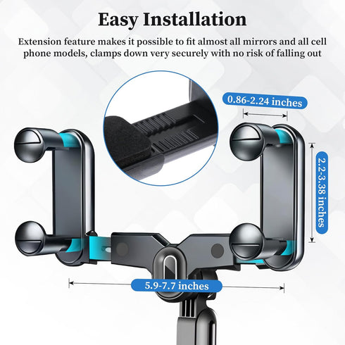 Rearview Mirror Phone Holder for Car - Adjustable Multifunctional 360°Rotatable and Retractable Bracket for Car Rear View Mirror Mount Holders...