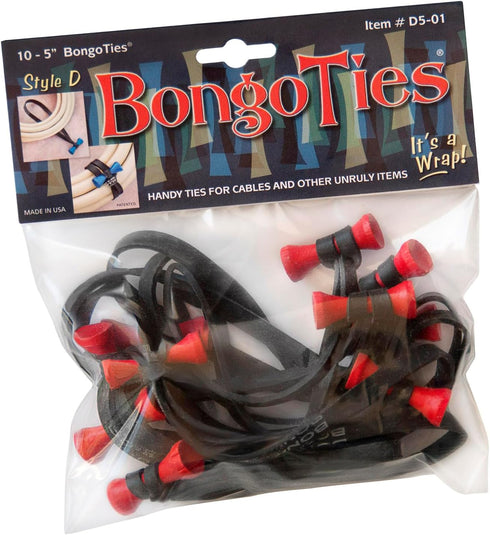 RED & BLACK "Lava" Bongo Ties - 10 Pack "Style-D" ~ Professional cable ties made of natural rubber and bamboo ~ HANDY TIES FOR CABLES AND OTHER UN...