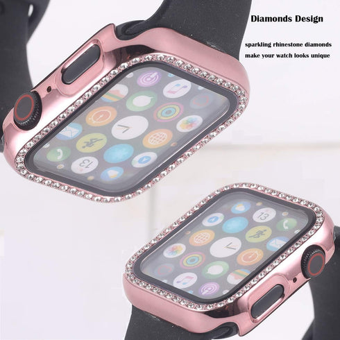 Compatible for Apple Watch 44mm Series 4/5/6/SE Cover Built-in Tempered Glass Screen Protector,Bling Crystal Diamond Rhinestone Hard PC Protective...