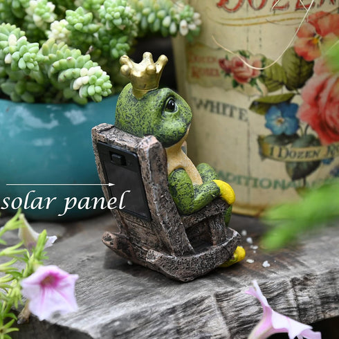 Miniature Frog Garden Statue with Solar Light Home Decor Fairy Garden Accessories Frog Decor for Patio, Balcony, Yard, Lawn Bedroom 2.3"x3.3"x5"...