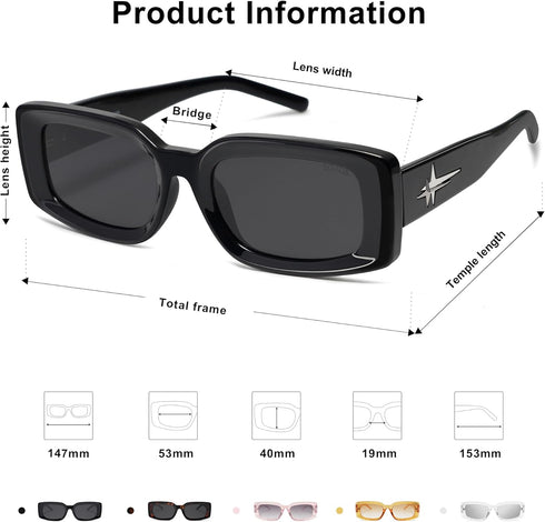 SOJOS Classic Trendy Rectangle Polarized Sunglasses Thick Frame with Star Decorations SJ2285...