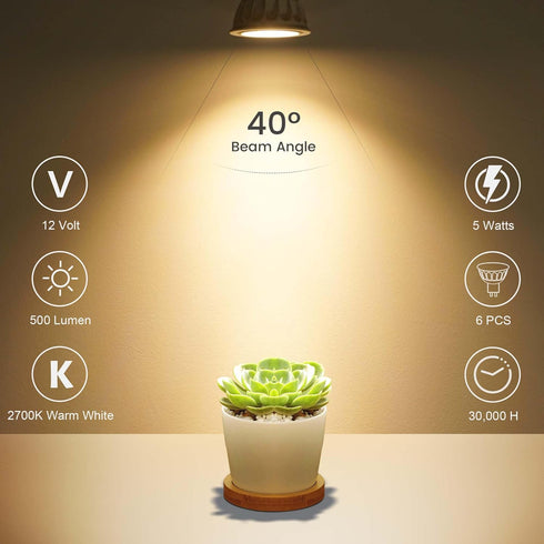 MR16 LED Bulb 6Pack,12V 5W(50W Halogen Replacement),2700K Warm White,GU5.3 Bi-Pin Base, Non-Dimmable MR16 LED Spot Light Bulbs for Indoor Outdoor ...