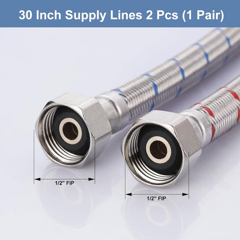 ARCORA 30 Inch Length Faucet Hose 1/2” to 1/2”, Braided Stainless Steel cUPC Supply Lines 1/2 Inch FIP x 1/2 Inch FIP Sink Hose Attachment for Fau...