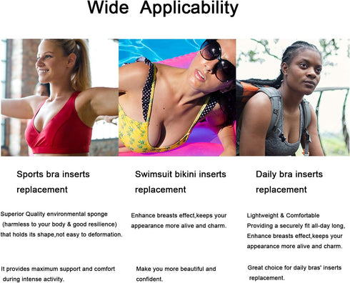 3 Pairs Removeable Push up Triangle Bra Pads Inserts,Replacement Pad for Bikinis Top Sport Bra Swimsuit for A B C Cups-Beige...