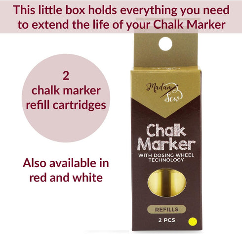 Madam Sew Chalk Fabric Marker for Sewing, Quilting & Crafting | Yellow | Tailors Liner Pen Creates Consistent Erasable Lines with Dosing Wheel Tec...
