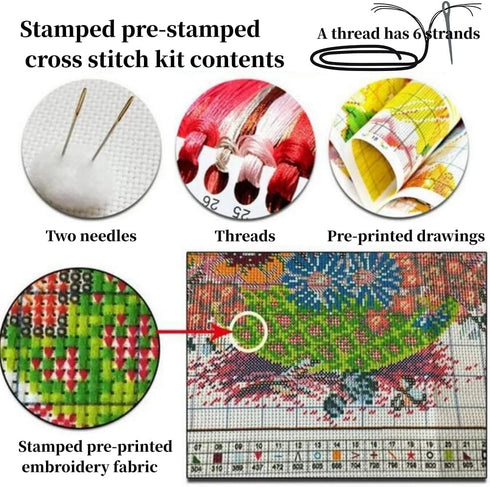 CaptainCrafts New Stamped Cross Stitch Kits Preprinted Pattern Embroidery Starter Kits for Beginner Adults - Three Birds (Stamped 11CT)...