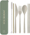 Designworks Ink Reusable Cutlery Set Utensils for Lunch Box, 7-Piece, Forest Green - Eco Maniac Plastic Flatware with Forks, Spoon, Knife, Chopsti...